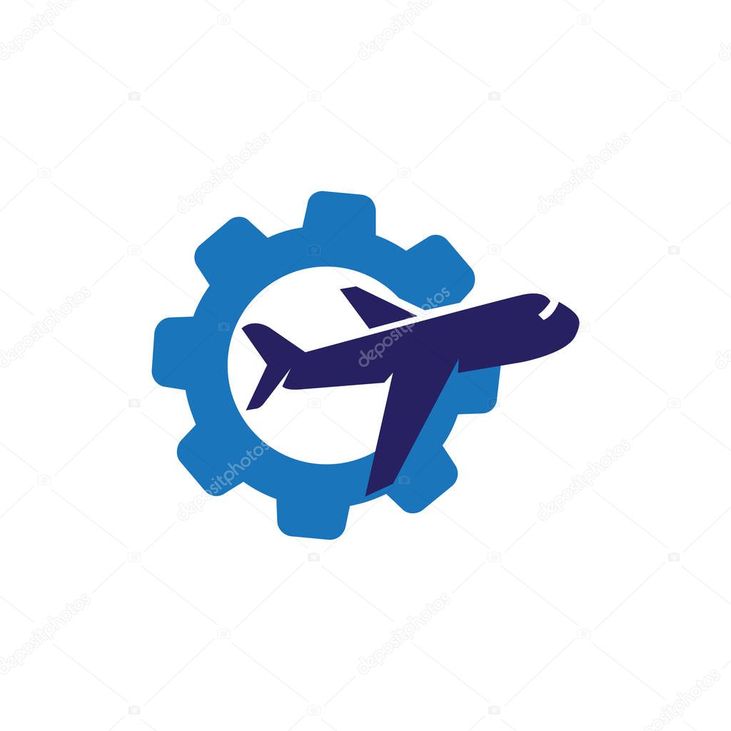Plane with gear industry logo icon vector template