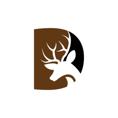 D harfi ile baş geyik logo simge vektör