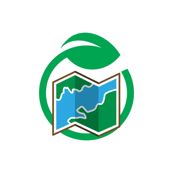Kaart Met Blad Groen Logo Pictogram Vector — Stockvector