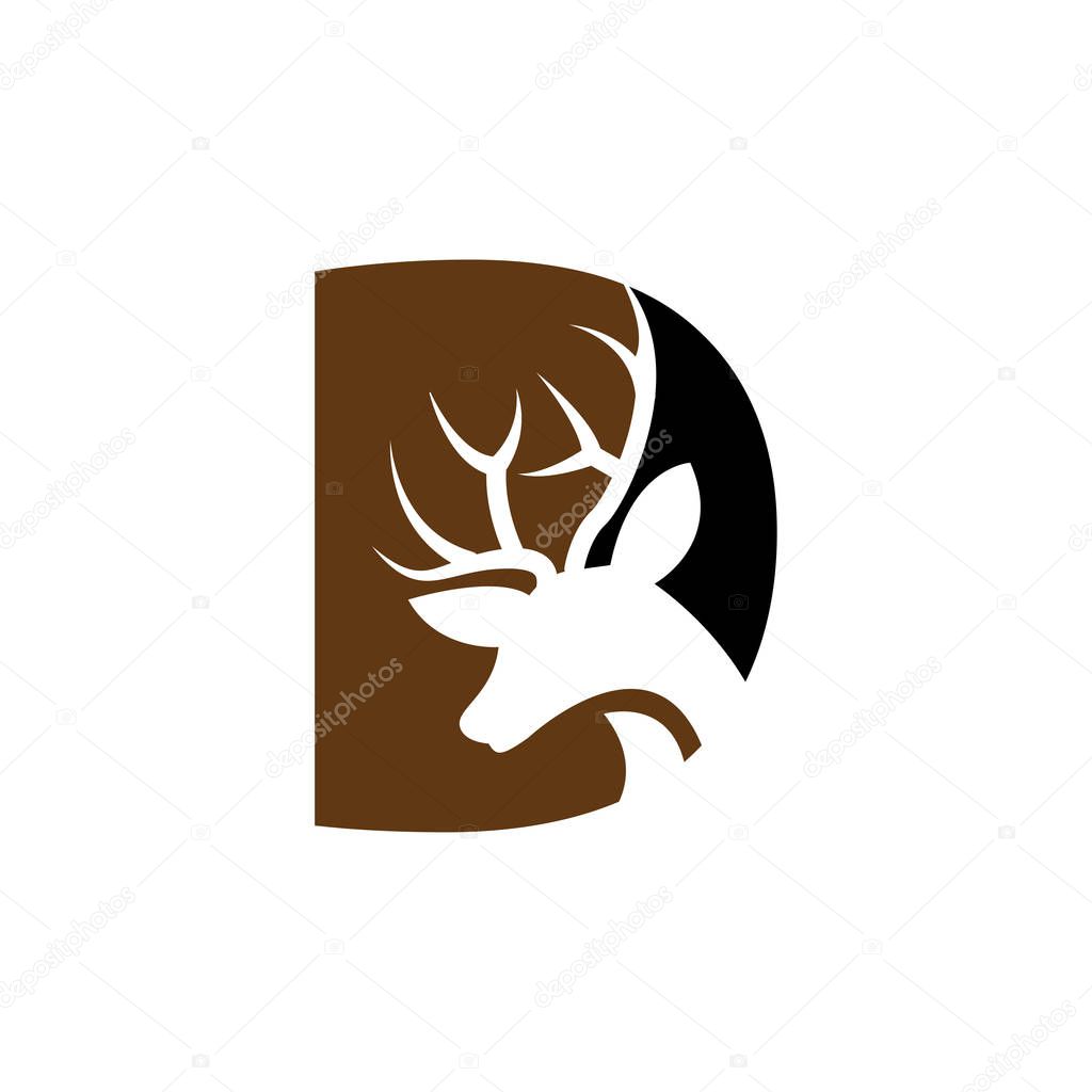 D Letter with head deer logo icon vector