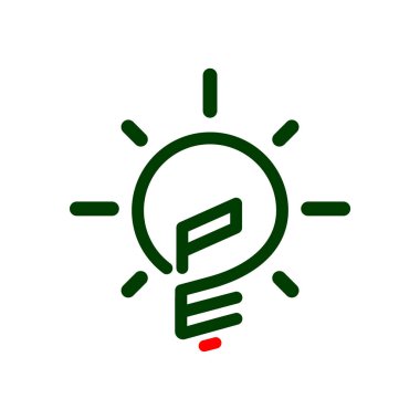 PE yaratıcı ampul Logo vektör öğesi ilk harfi. İlk harf ampul Logo şablonu