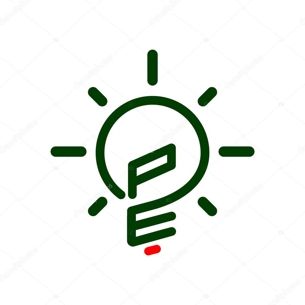 PE Initial Letter with creative bulb Logo vector element. Initial letter bulb Logo Template