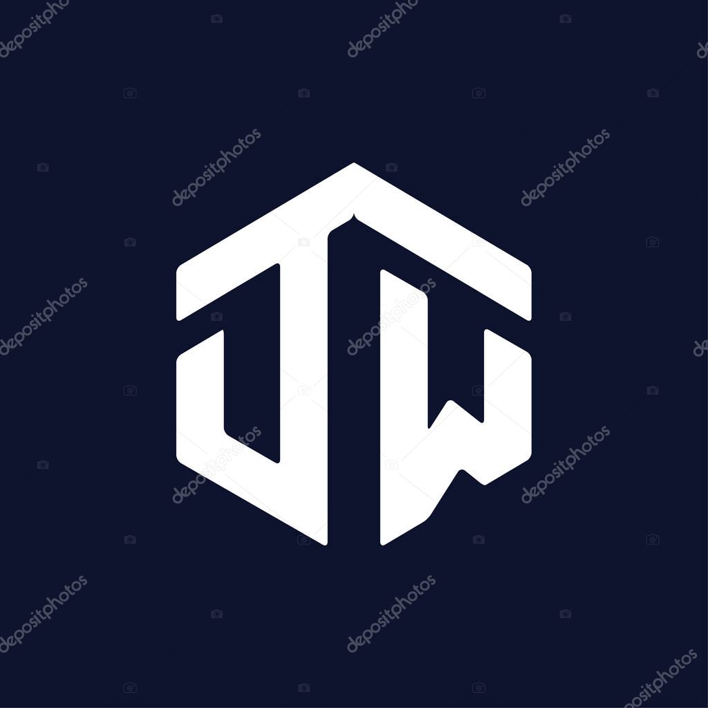 D W Initial letter hexagonal logo vector