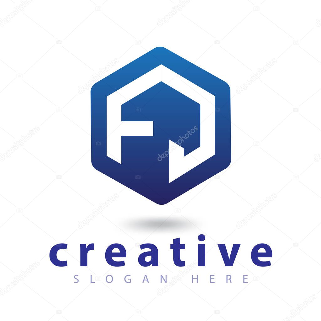 F J Initial letter hexagonal logo vector