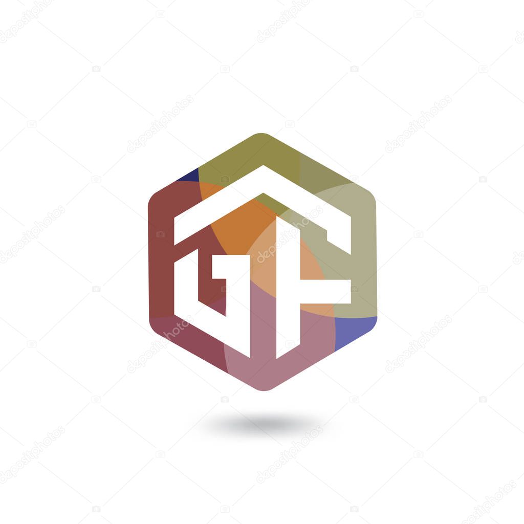G F Initial letter hexagonal logo vector template