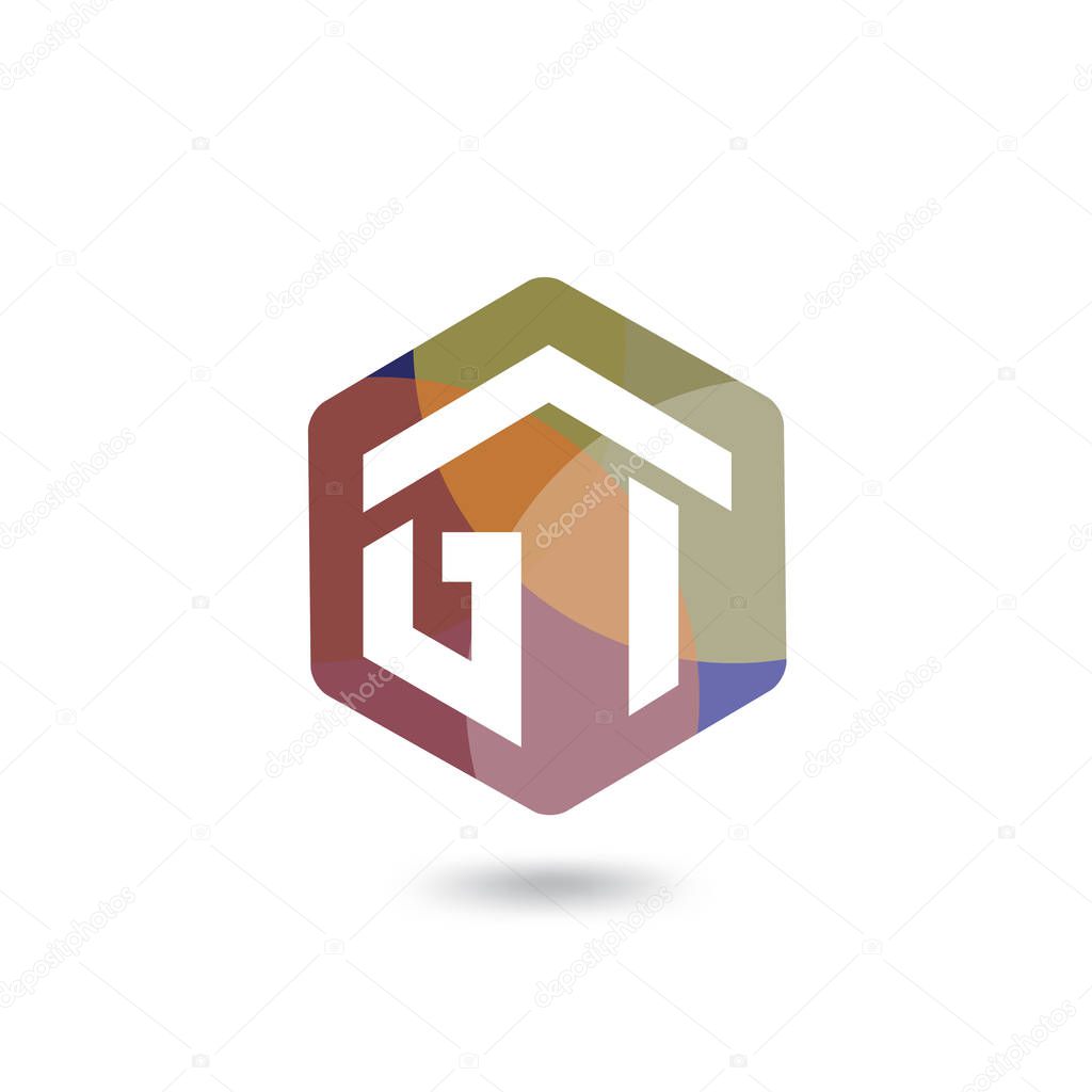 GI or GT Initial letter hexagonal logo vector template