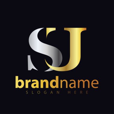 s u ilk harf logo simge vektör. Altın Gümüş gradyan rengi