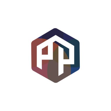 PP Initial letter hexagonal logo vector clipart