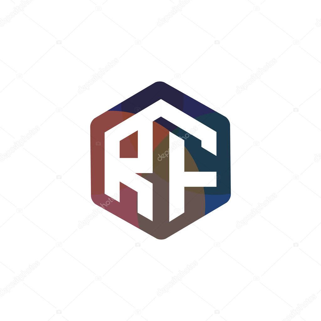 RF Initial letter hexagonal logo vector