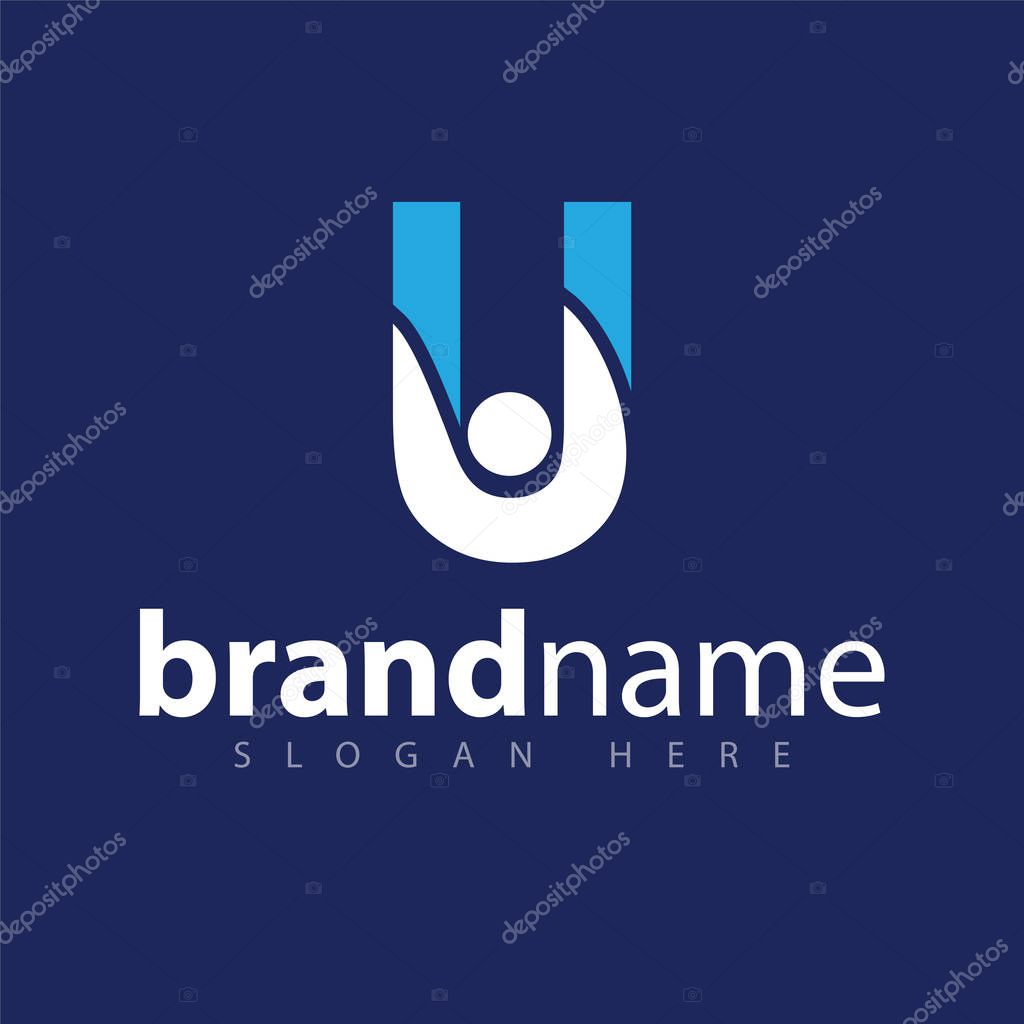 U letter with people logo icon vector template