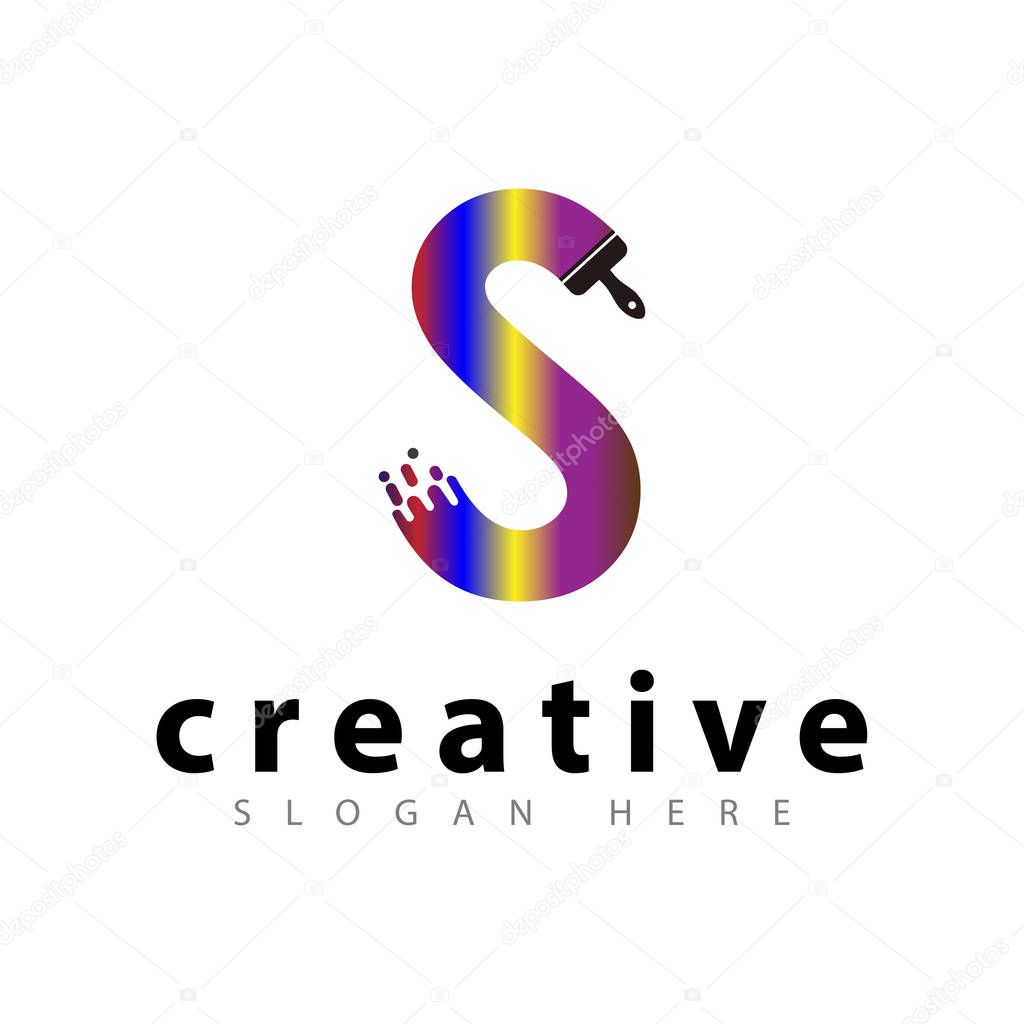 S letter with brush color logo icon vector template