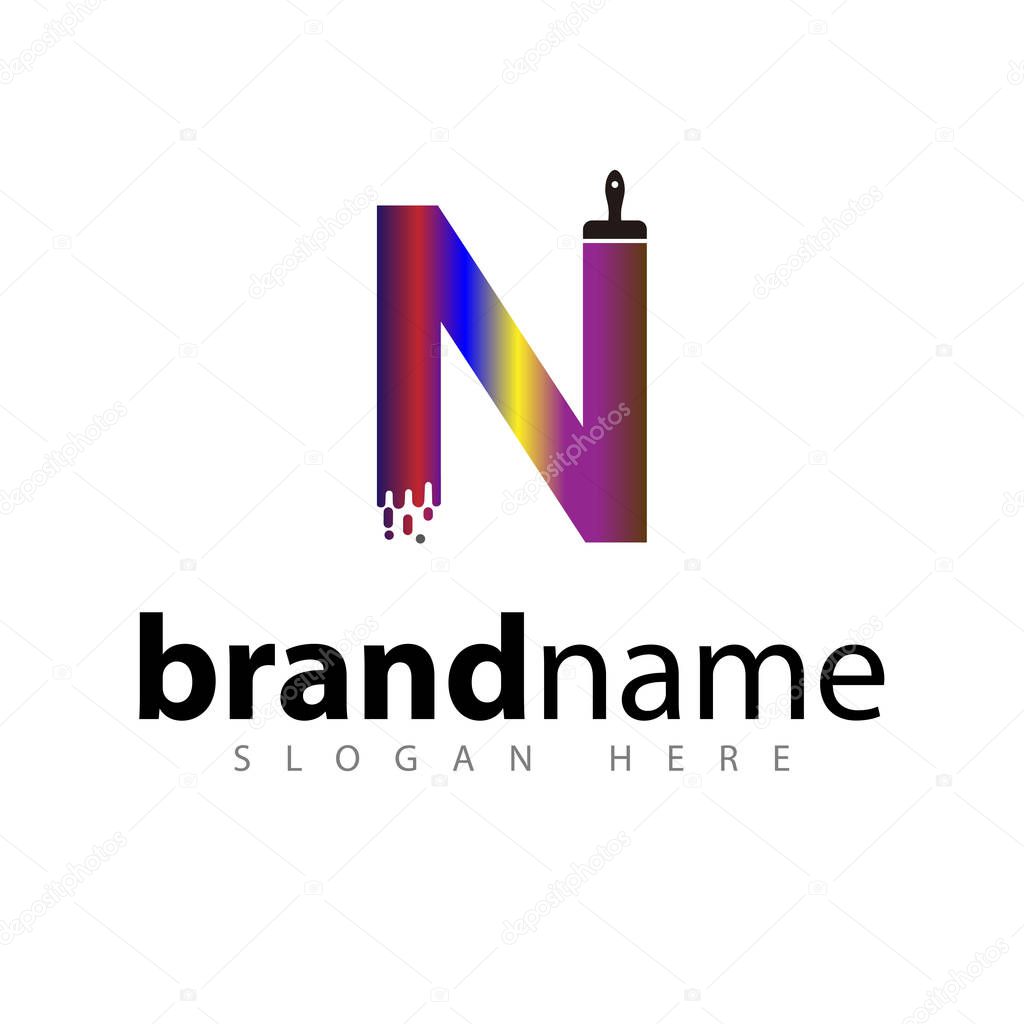 N letter with brush color logo icon vector template