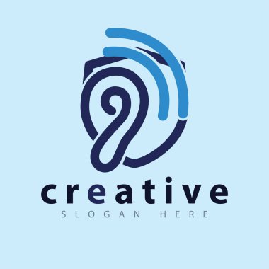 Kalkan logo simge vektör şablonu ile kulak duymak