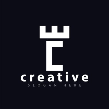 E C harfi Castle Logo vektör şablonu