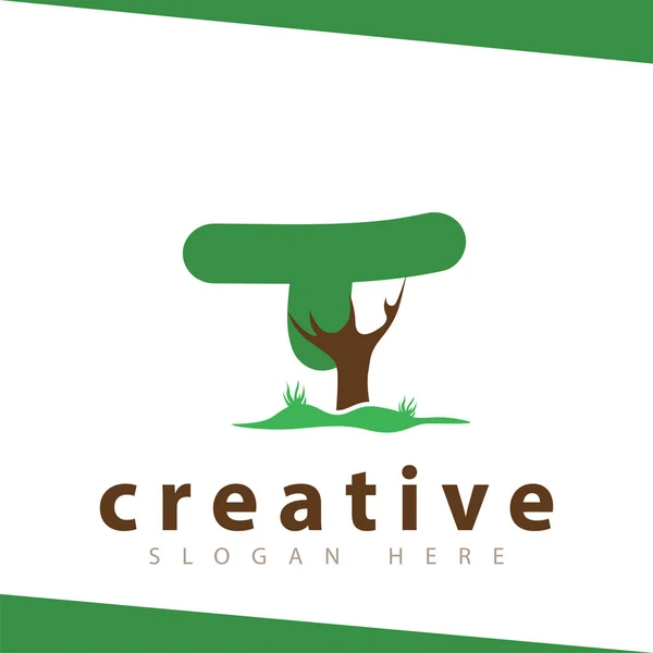 Modèle Vectoriel Logo Vert Arbre Lettre — Image vectorielle