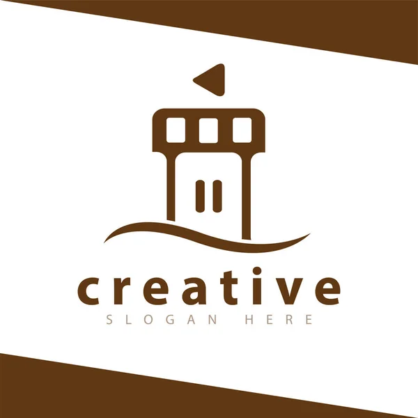 Film Pole Met Abstracte Golfvector Logo — Stockvector