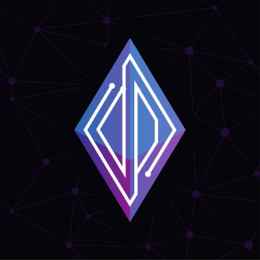 Mektup blok zinciri logo simge vektör şablonu ilk. Mono line devre mektup rhombus küp logosuna döngü