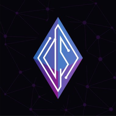 DS ilk mektup blok zinciri logo simge vektör şablonu. Mono line devre mektup rhombus küp logosuna döngü