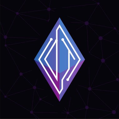 D T ilk mektup blok zinciri logo simge vektör şablonu. Mono line devre mektup rhombus küp logosuna döngü