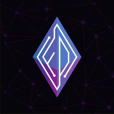 F O ilk mektup blok zinciri logo simge vektör şablonu. Mono line devre mektup rhombus küp logosuna döngü