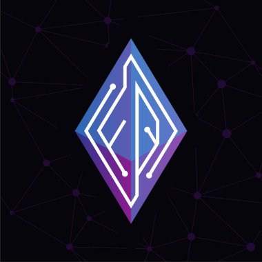 F Q ilk mektup blok zinciri logo simge vektör şablonu. Mono line devre mektup rhombus küp logosuna döngü