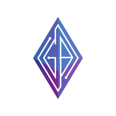 GB ilk mektup blok zinciri logo simge vektör şablonu. Mono line devre mektup rhombus küp logosuna döngü