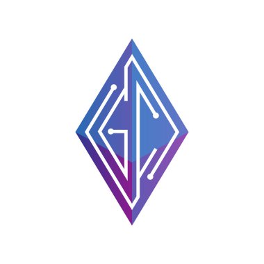 G C ilk mektup blok zinciri logo simge vektör şablonu. Mono line devre mektup rhombus küp logosuna döngü