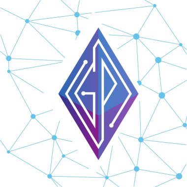 GP ilk mektup blok zinciri logo simge vektör şablonu. Mono line devre mektup rhombus küp logosuna döngü