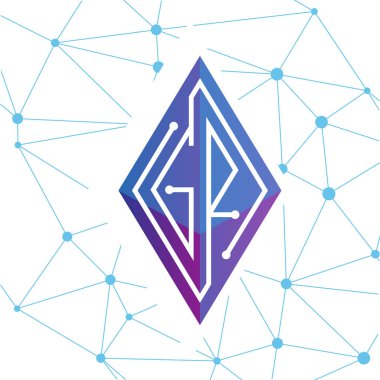 Gr ilk mektup blok zinciri logo simge vektör şablonu. Mono line devre mektup rhombus küp logosuna döngü