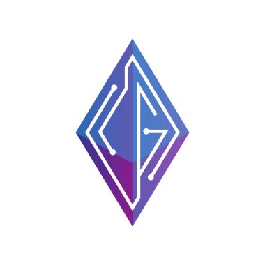 LG ilk mektup blok zinciri logo simge vektör şablonu. Mono line devre mektup rhombus küp logosuna döngü