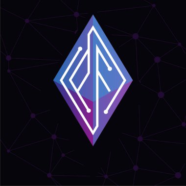 PF ilk mektup blok zinciri logo simge vektör şablonu. Mono line devre mektup rhombus küp logosuna döngü