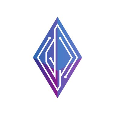Q J ilk mektup blok zinciri logo simge vektör şablonu. Mono line devre mektup rhombus küp logosuna döngü