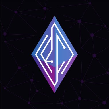 RC ilk mektup blok zinciri logo simge vektör şablonu. Mono line devre mektup rhombus küp logosuna döngü