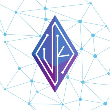 İngiltere'de ilk mektup blok zinciri logo simge vektör şablonu. Mono line devre mektup rhombus küp logosuna döngü