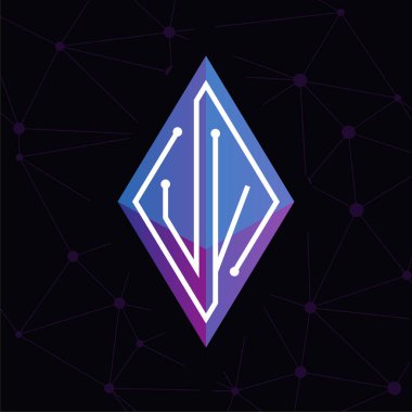 UV ilk mektup blok zinciri logo simge vektör şablonu. Mono line devre mektup rhombus küp logosuna döngü