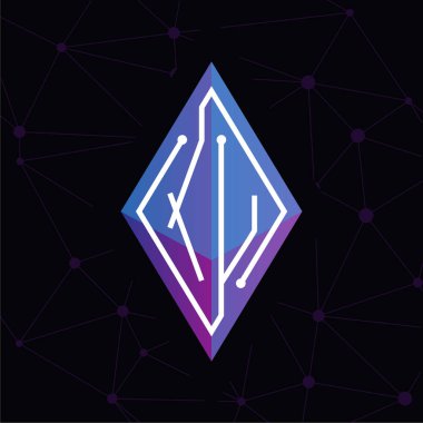 U ilk mektup blok zinciri logo simge vektör şablonu x. Mono line devre mektup rhombus küp logosuna döngü