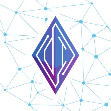 Oi ilk mektup blok zinciri logo simge vektör şablonu. Mono line devre mektup rhombus küp logosuna döngü