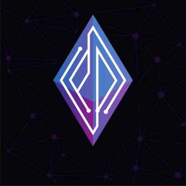 PD ilk mektup blok zinciri logo simge vektör şablonu. Mono line devre mektup rhombus küp logosuna döngü