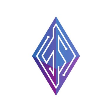 SS ilk mektup blok zinciri logo simge vektör şablonu. Mono line devre mektup rhombus küp logosuna döngü