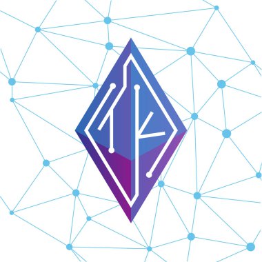 TK ilk mektup blok zinciri logo simge vektör şablonu. Mono line devre mektup rhombus küp logosuna döngü