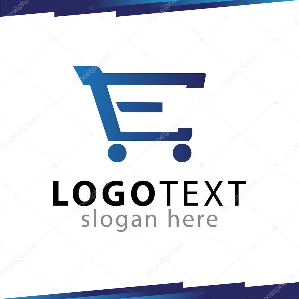 E Letter with shopping cart logo template