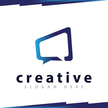 Kare konuşmak veya sohbet ya da ileti logo şablonu