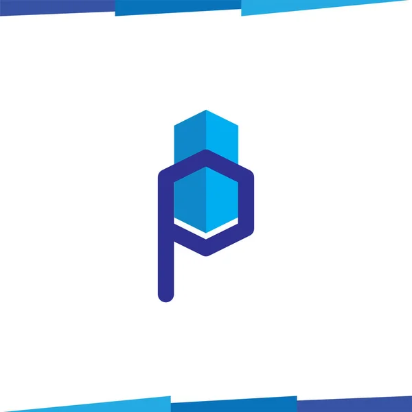 P Carta hexagonal Logo Icono Vector plantilla, logotipo de inicio — Vector de stock