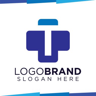 T Initial Letter çapraz tıbbi logo vektör şablonu