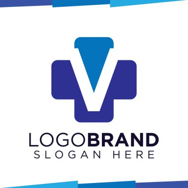 V İlk Mektup çapraz tıbbi logo vektör şablonu