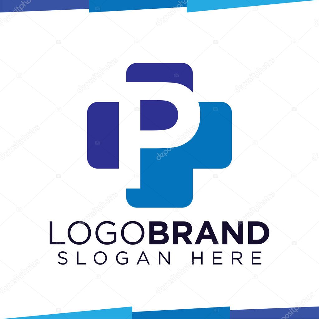 P Initial Letter cross medical logo vector template