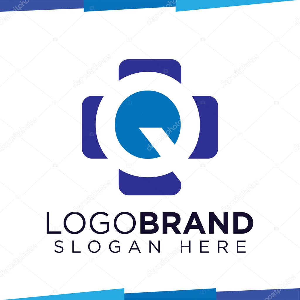 Q Initial Letter cross medical logo vector template