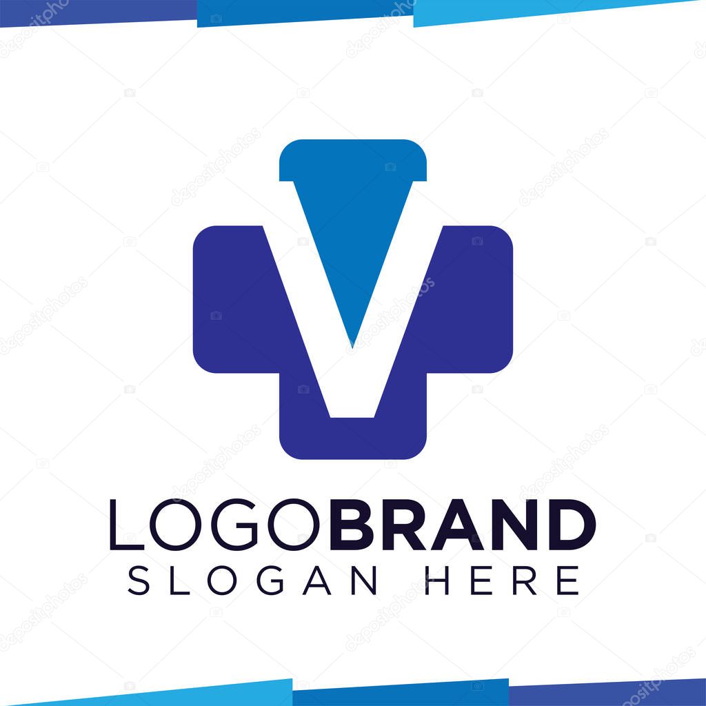 V Initial Letter cross medical logo vector template