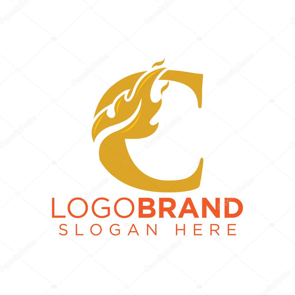 C Letter with Flame Fire logo vector