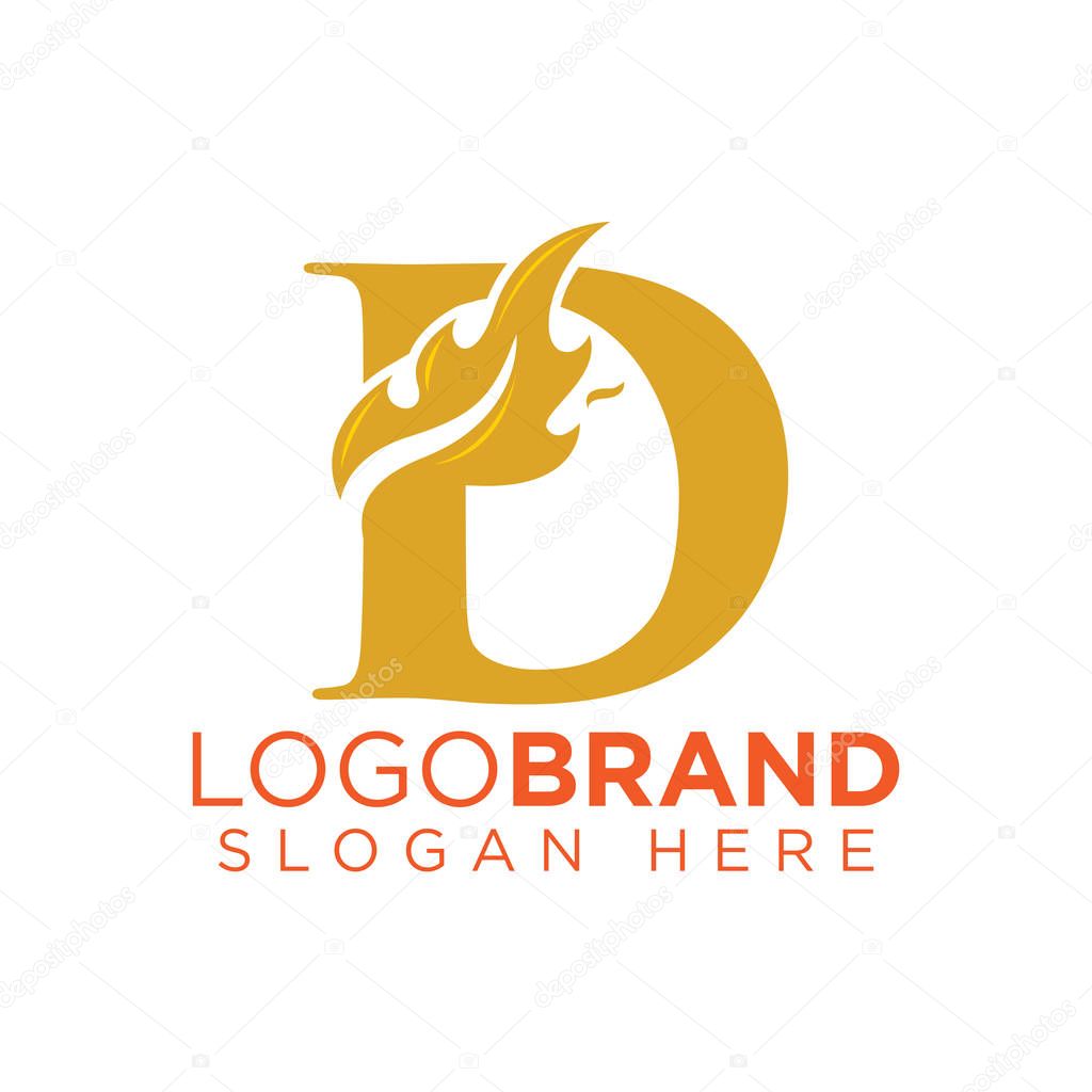 D Letter with Flame Fire logo vector